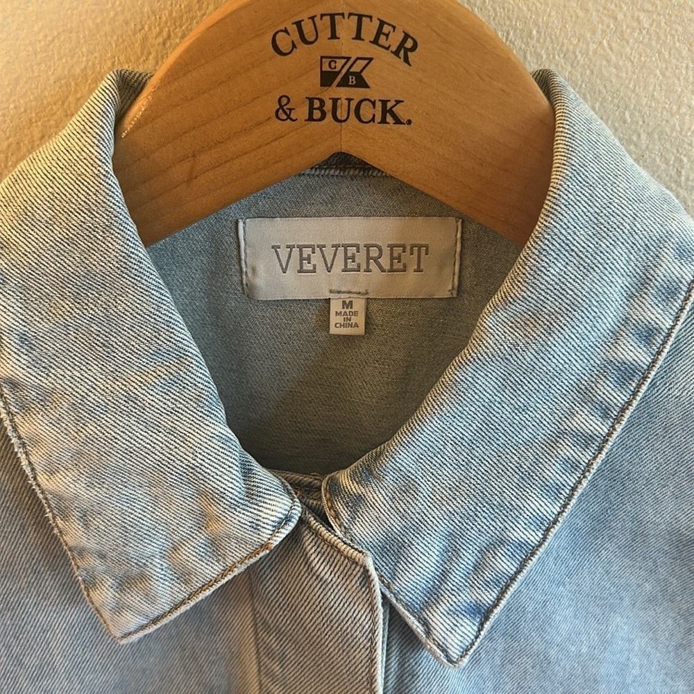 Veveret Denim Utility Jean Jacket Size Medium Light Wash Oversized Cargo Pockets - Picture 7 of 15